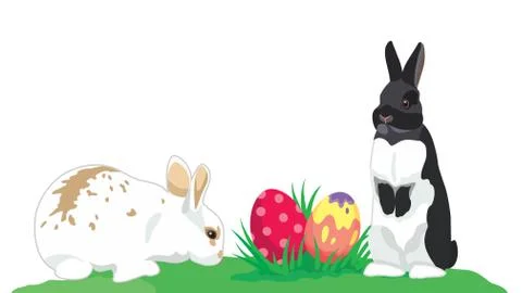 Easter rabbits colorful Easter eggs isolated Stock Illustration