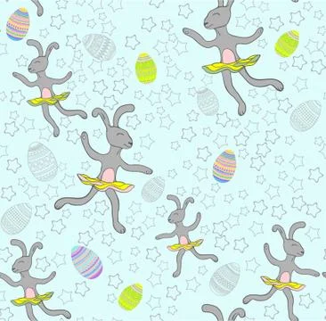 Easter rabbits with Easter eggs and banners. Stock Illustration