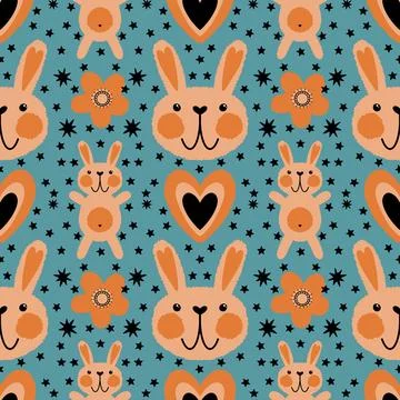 Easter rabbits seamless spring animals pattern for wrapping paper and fabrics 库存插图