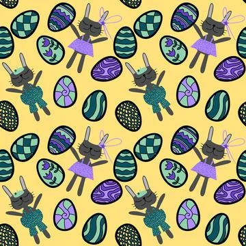 Easter rabbits seamless spring animals pattern for wrapping paper and fabrics Stockillustratie