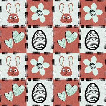 Easter rabbits seamless spring animals pattern for wrapping paper and fabrics Illustrazione stock