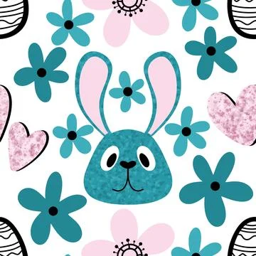 Easter rabbits seamless spring animals pattern for wrapping paper and fabrics Stock Illustration