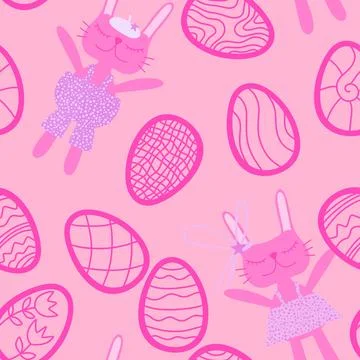 Easter rabbits seamless spring animals pattern for wrapping paper and fabrics 스톡 일러스트
