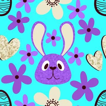 Easter rabbits seamless spring animals pattern for wrapping paper and fabrics Stock Illustration