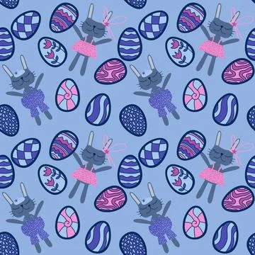 Easter rabbits seamless spring animals pattern for wrapping paper and fabrics 스톡 일러스트