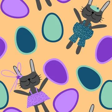Easter rabbits seamless spring animals pattern for wrapping paper and fabrics Stock Illustration