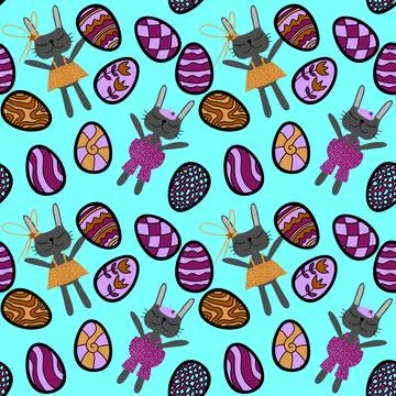 Easter rabbits seamless spring animals pattern for wrapping paper and fabrics 스톡 일러스트