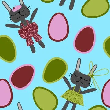 Easter rabbits seamless spring animals pattern for wrapping paper and fabrics 스톡 일러스트
