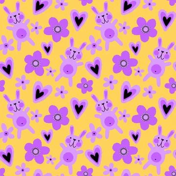 Easter rabbits seamless spring animals pattern for wrapping paper and fabrics Illustrazione stock