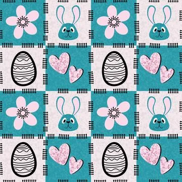 Easter rabbits seamless spring animals pattern for wrapping paper and fabrics 库存插图