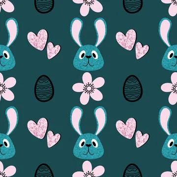 Easter rabbits seamless spring animals pattern for wrapping paper and fabrics Stock Photos