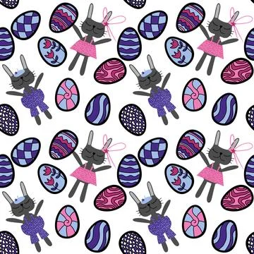 Easter rabbits seamless spring animals pattern for wrapping paper and fabrics Stockfoto's