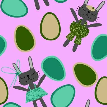 Easter rabbits seamless spring animals pattern for wrapping paper and fabrics Stockfoto's
