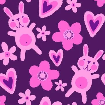 Easter rabbits seamless spring animals pattern for wrapping paper and fabrics Stock Photos