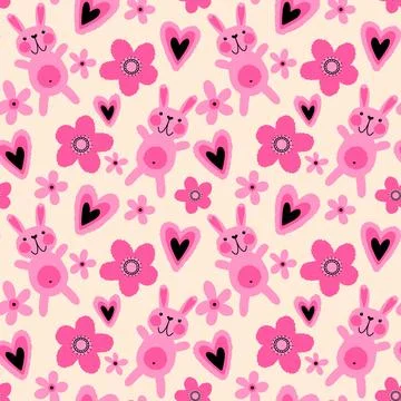 Easter rabbits seamless spring animals pattern for wrapping paper and fabrics 스톡 사진