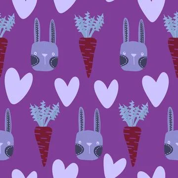 Easter rabbits seamless spring animals pattern for wrapping paper and fabrics Stockfoto's