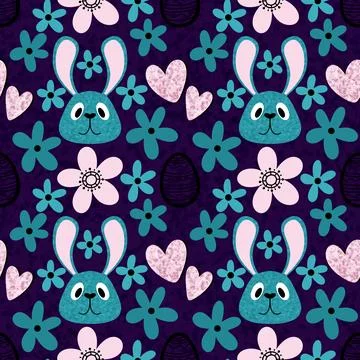 Easter rabbits seamless spring animals pattern for wrapping paper and fabrics 스톡 사진