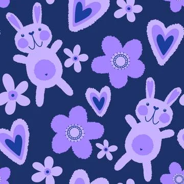 Easter rabbits seamless spring animals pattern for wrapping paper and fabrics Stockfoto's