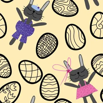 Easter rabbits seamless spring animals pattern for wrapping paper and fabrics Stock Photos