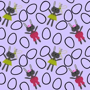 Easter rabbits seamless spring animals pattern for wrapping paper and fabrics Stock Photos