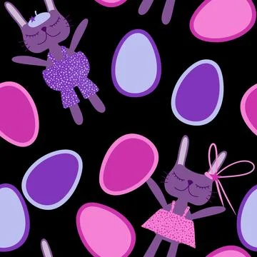 Easter rabbits seamless spring animals pattern for wrapping paper and fabrics Stockfoto's