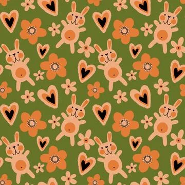 Easter rabbits seamless spring animals pattern for wrapping paper and fabrics Stock Photos