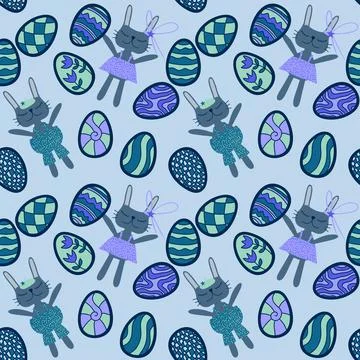 Easter rabbits seamless spring animals pattern for wrapping paper and fabrics 스톡 사진