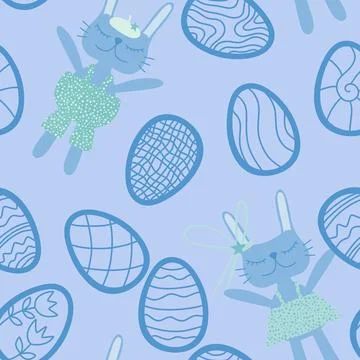 Easter rabbits seamless spring animals pattern for wrapping paper and fabrics Stock Photos