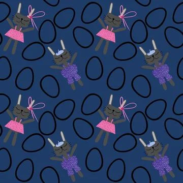 Easter rabbits seamless spring animals pattern for wrapping paper and fabrics Stock Photos
