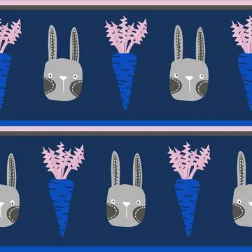 Easter rabbits seamless spring animals pattern for wrapping paper and fabrics Stockfoto's