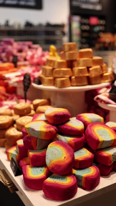 Easter rainbow bath bombs store display Vídeo Stock 332163737