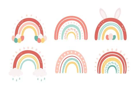 Easter rainbows collection. Happy Easter. Hand drawn vector illustration Stockillustratie