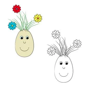 Easter rasskraska. Eggshell with a bouquet. Easter vase. Vector graphics. Hand Stock Illustration