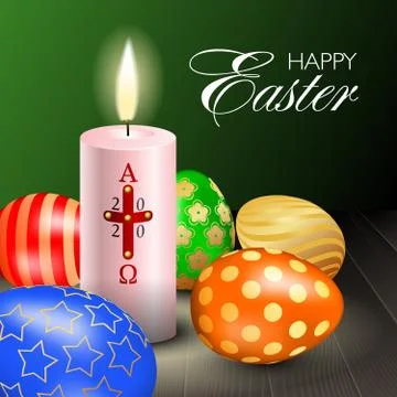 Easter realistic square composition with burning candle with cross 스톡 일러스트