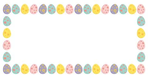 Easter rectangle border with colorful eggs. Holiday frame for greeting card d イラスト素材