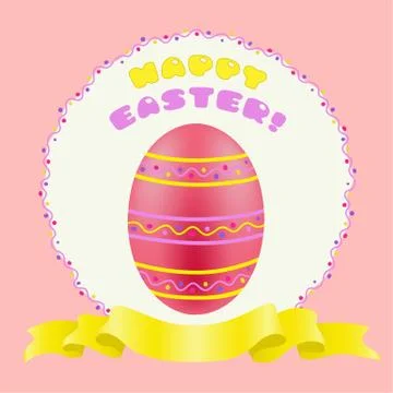 Easter red painted egg and golden ribbon Stock Illustration