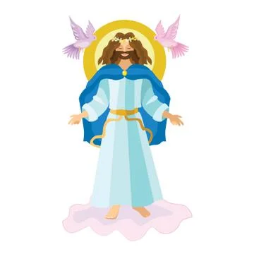 Easter resurrection religious background - risen Lord Jesus Christ on cloud in Illustrazione stock