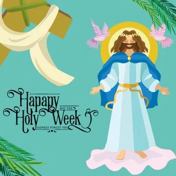 Easter resurrection religious background - risen Lord Jesus Christ on cloud in Stock Illustration