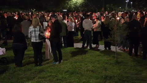 Easter Resurrection Sunday with a crowd outside an Orthodox Church in Greece. Stock Footage 307119545