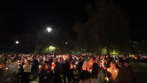 Easter Resurrection Sunday with a crowd outside an Orthodox Church in Greece. Stock Footage 307121152