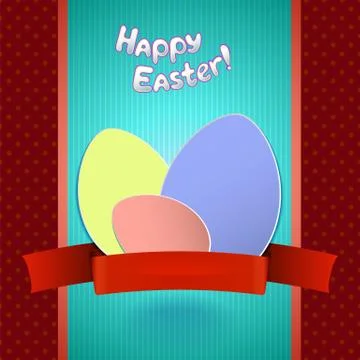 Easter retro card with  paper eggs and ribbon for greeting Stock Illustration