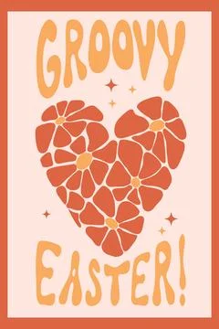 Easter retro nostalgic poster. Flower Heart from daisy flowers Power. Vecto.. Stock Illustration