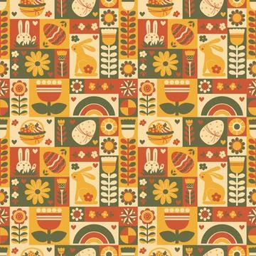 Easter retro seamless pattern. Repeatable abstract nostalgia pattern tile d.. Stock Illustration
