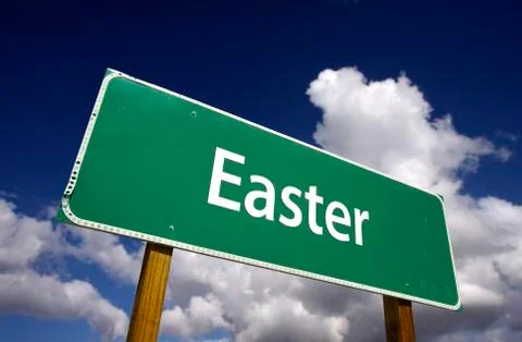 Easter Road Sign with Dramatic Clouds and Sky Stock Photos