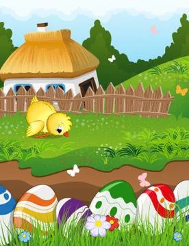 Easter rural landscape 스톡 일러스트