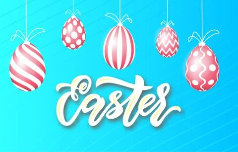 Easter sale banner template with easter pink gold eggs on blue background. Ve イラスト素材