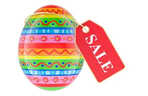 Easter Sale, concept. Easter egg with sale tag, 3D rendering Stock Illustration