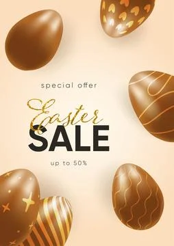 Easter sale, discounts, chocolate Easter eggs, banner, realistic 3d Illustrazione stock