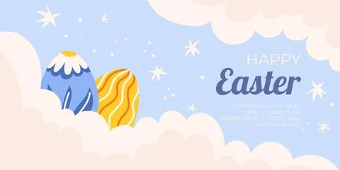 Easter sale horizontal background template for promotion. Design on sky blu.. Stock Illustration