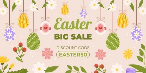 Easter sale horizontal background template for promotion. Design with paint.. Stock Illustration